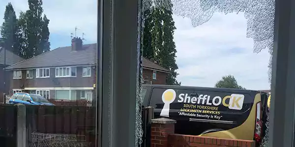 smashed window glass